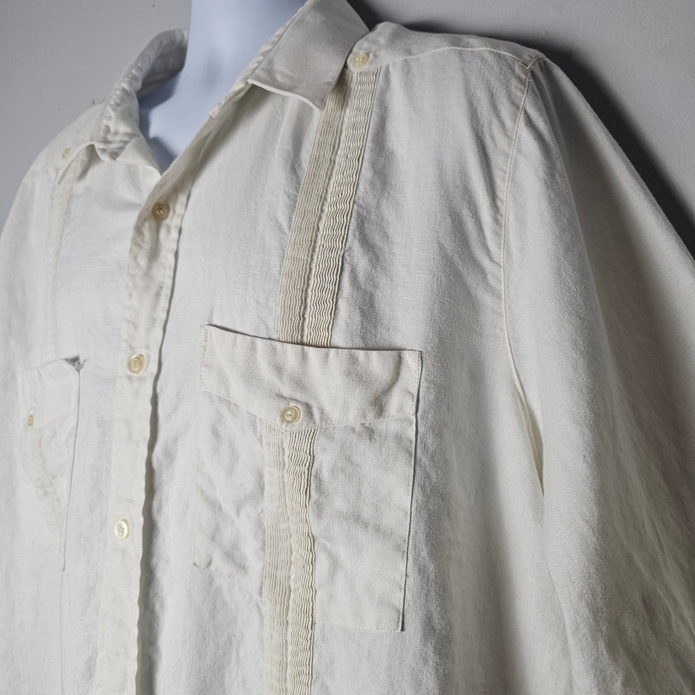 D Accord 100% Linen Mens XXL Long Sleeve Shirt Beach Casual White Resort Beach